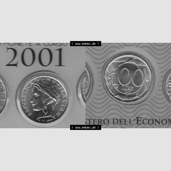 Grau bzw. s/w Münzen Italien Umlaufmünze 1993-2001, 100 Lira-Lire Vor Euro 2001. Vorderseite und Rückseite horizontal auf einen digitalen Bild der alten italienischen Münze aus Italien... Sammlung Graustufen