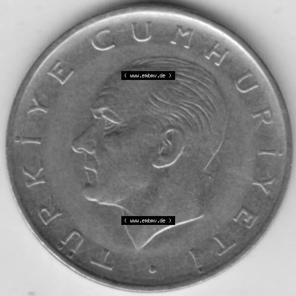 Grau bzw. s/w Münzen Türkei Umlaufmünze 1967-1980, 1 Lira 1970. Vorderseite der Münze der Türkei als Bildmaterial für Sammler und Münzen-Webseiten hier im online Katalog... Sammlung Graustufen