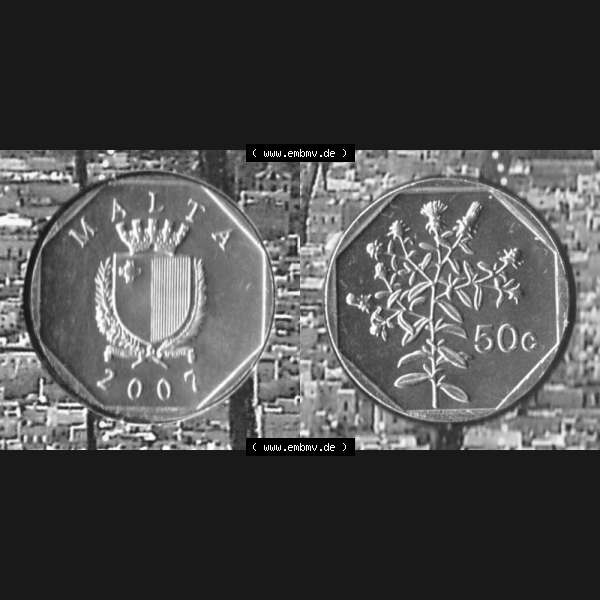 Grau bzw. s/w Münzen Malta Umlaufmünze 1991-2007, 50 Cent 2007 (3) Sammlung Graustufen