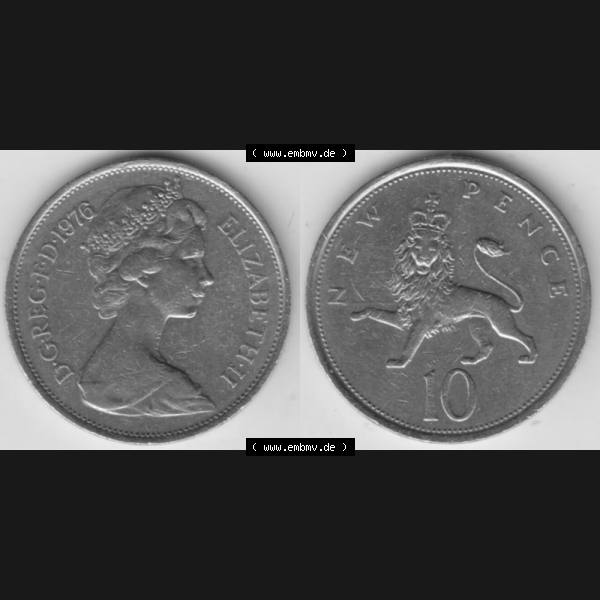 Grau bzw. s/w Münzen Großbritannien Umlaufmünze 1968-1981, 10 New Pence 1976, Bild mit Vollansicht zum Download Sammlung Graustufen