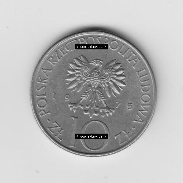 Grau bzw. s/w Münzen Polen Umlaufmünze 1975-1976, 10 Zlotych 1975 (1) Sammlung Graustufen