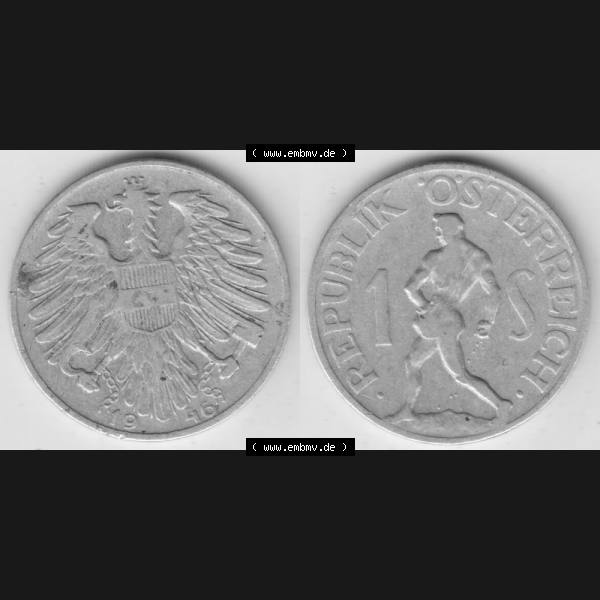 Grau bzw. s/w Münzen Österreich Umlaufmünze 1946-1957, 1 Schilling 1946 I., Münze aus Österreich mit Münzseiten Horizontal / Nebeneinander auf einen Bild für... Sammlung Graustufen