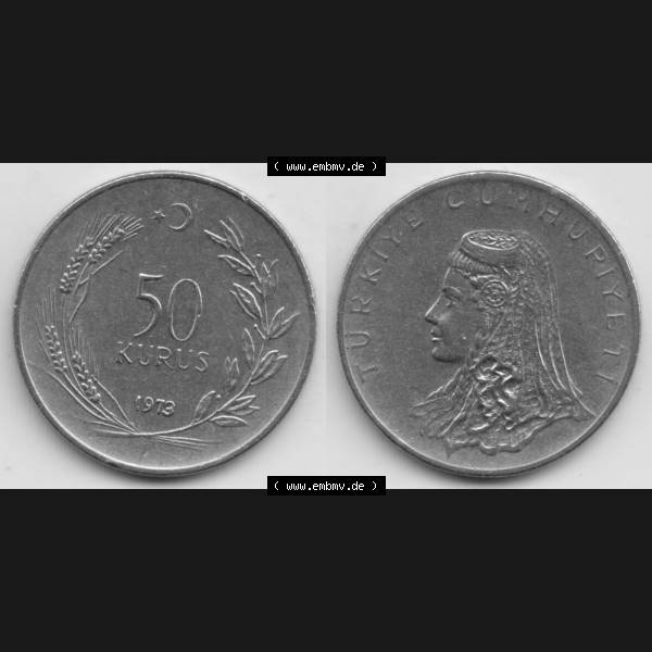 Grau bzw. s/w Münzen Türkei Umlaufmünze 1971-1979, 50 Kurus 1972. Vorderseite und Rückseite der Münze der Türkei auf einen Digitalen Bild, als Bildmaterial für Sammler... Sammlung Graustufen
