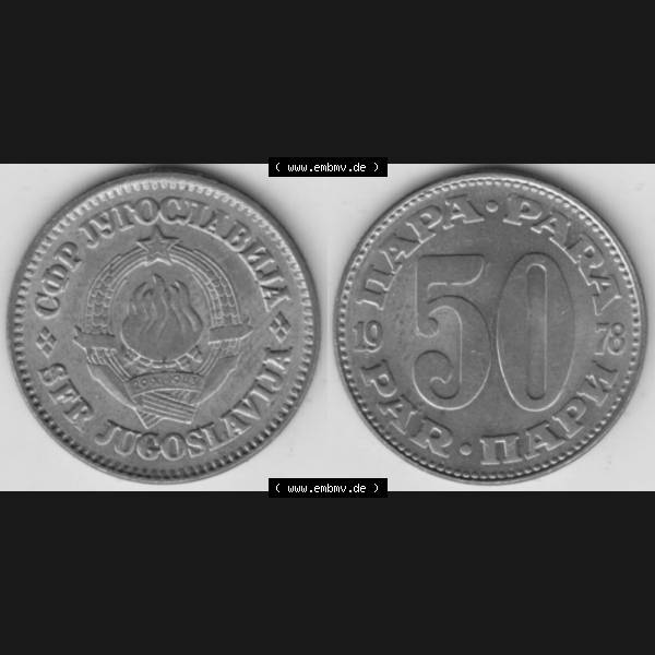 Grau bzw. s/w Münzen Jugoslawien Umlaufmünze 1965-1981, 50 Para 1978, Bild mit Vollansicht zum Download Sammlung Graustufen