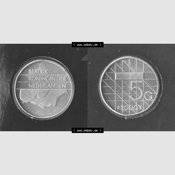 Grau bzw. s/w Münzen Niederlande Umlaufmünze 1987-2000, 5 Gulden 2000 (3) Sammlung Graustufen