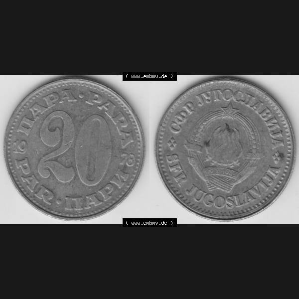 Grau bzw. s/w Münzen Jugoslawien Umlaufmünze 1965-1981, 20 Para, Par, Napa 1978, Bild mit Vollansicht zum Download Sammlung Graustufen
