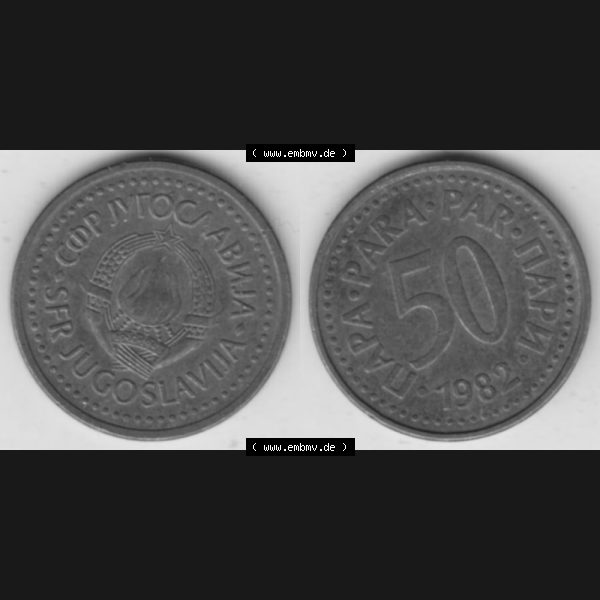 Grau bzw. s/w Münzen Jugoslawien Umlaufmünze 1982-1984, 50 Para 1982, Bild mit Vollansicht als Bildmaterial Sammlung Graustufen