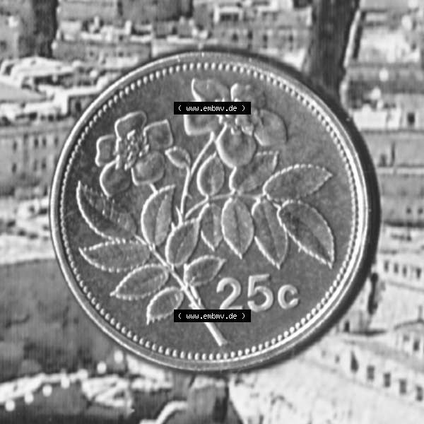Grau bzw. s/w Münzen Malta Umlaufmünze 1991-2007, 25 Cent 2007, Rückseite Sammlung Graustufen