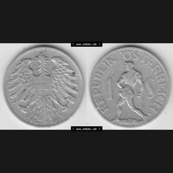 Grau bzw. s/w Münzen Österreich Umlaufmünze 1946-1957, 1 Schilling 1946 III., Münze aus Österreich mit Münzseiten Horizontal / Nebeneinander auf einen Bild für... Sammlung Graustufen