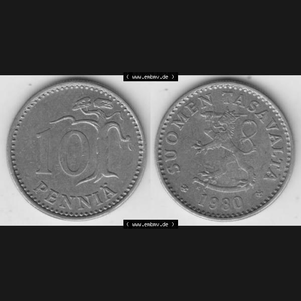Grau bzw. s/w Münzen Finnland Umlaufmünze 1963-1982, 10 Penniä, 1980. Vorderseite und Rückseite horizontal auf einen digitalen Bild der alten finnischen Umlaufmünze aus Finnland... Sammlung Graustufen