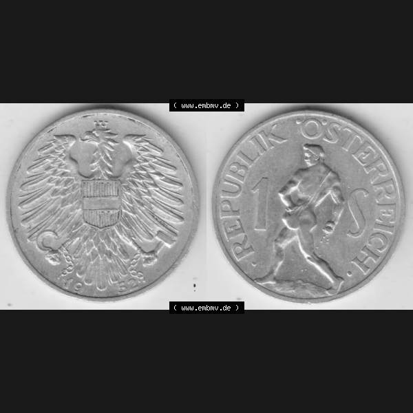 Grau bzw. s/w Münzen Österreich Umlaufmünze 1946-1957, 1 Schilling 1952, Münze aus Österreich mit Münzseiten Horizontal / Nebeneinander auf einen Bild für Mobile-Geräte... Sammlung Graustufen