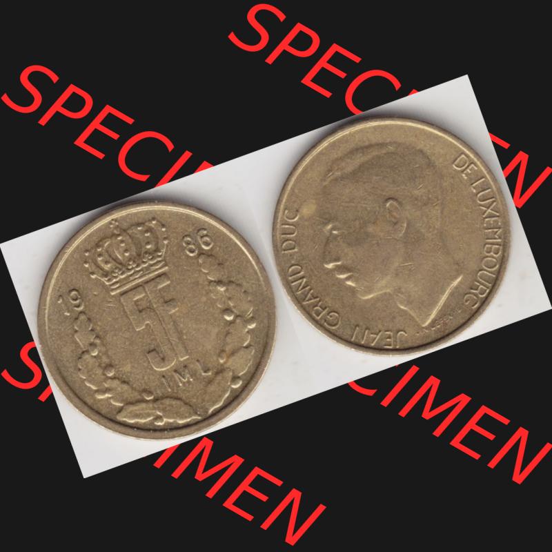 Münzen Luxemburg Umlaufmünze 1986-1988, 5 F, Francs, Franken 1986, Bild mit Vollansicht Sammlung