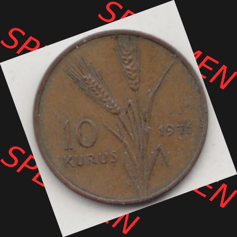Münzen Türkei Umlaufmünze 1969-1973, 10 Kurus 1971. Rückseite der Münze der Türkei als Bildmaterial für Sammler und Münzen-Webseiten hier im online... Sammlung