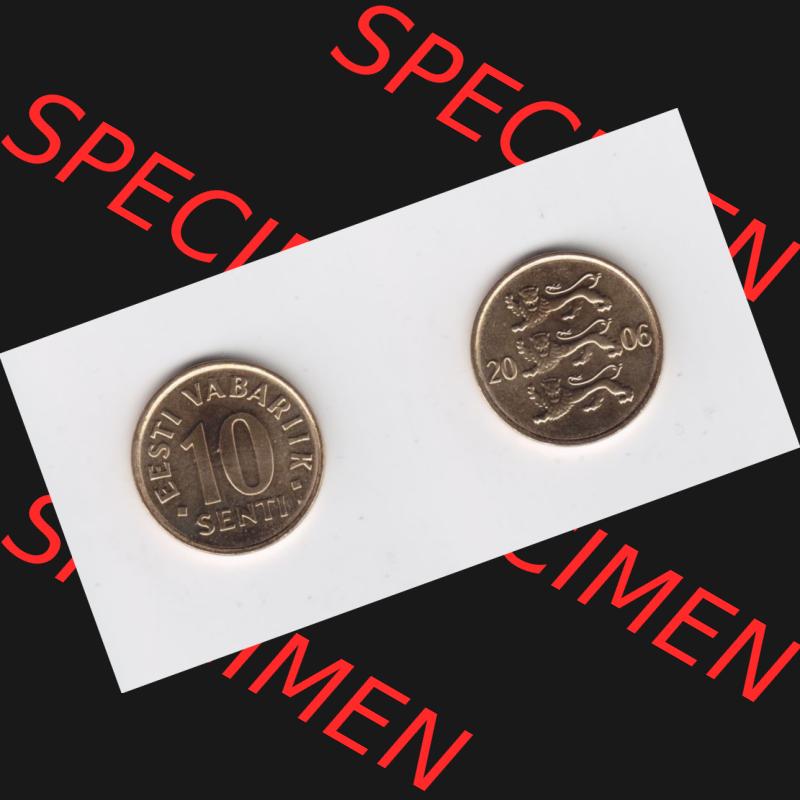Münzen Estland Umlaufmünze 2006, 10 Senti. Vorderseite und Rückseite horizontal auf einen digitalen Bild der alten estländische Umlaufmünze aus Estland zum katalogisieren... Sammlung