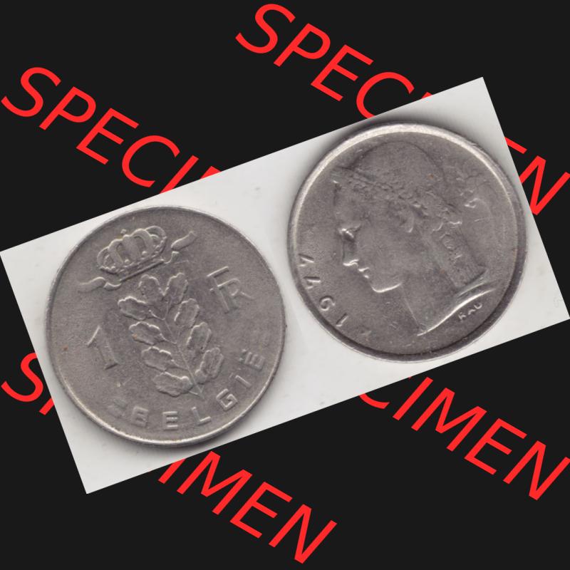 Münzen Belgien Umlaufmünze 1950-1988, 1 Francs-Franken 1977 Belgie. Vorderseite und Rückseite horizontal auf einen digitalen Bild der alten belgischen Francs Umlaufmünze... Sammlung