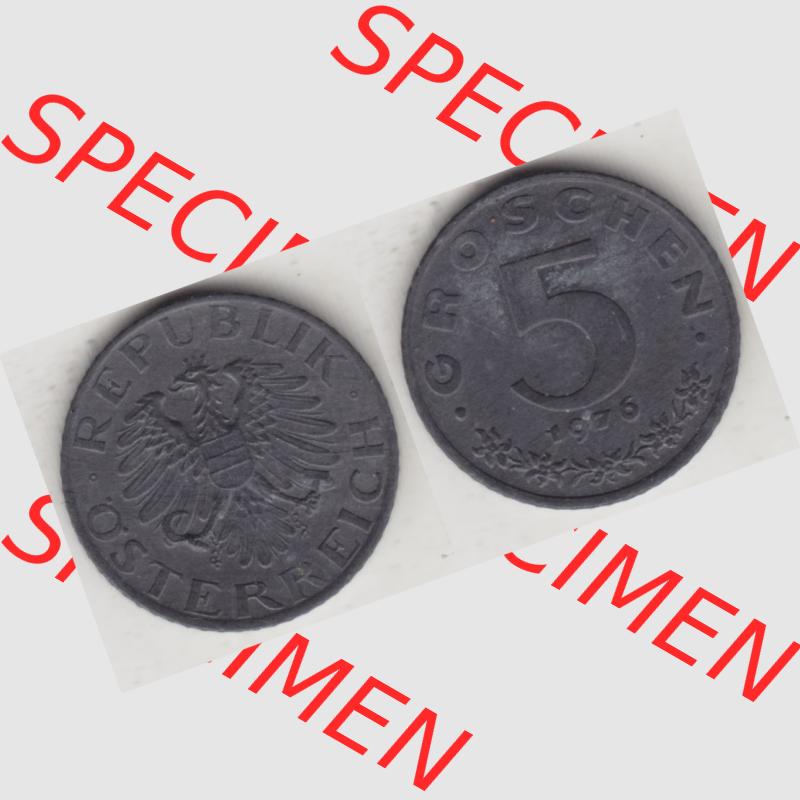 Münzen Österreich Umlaufmünze 1948-1994, 5 Groschen 1976, Münze aus Österreich mit Münzseiten Horizontal / Nebeneinander auf einen Bild für Mobile-Geräte... Sammlung