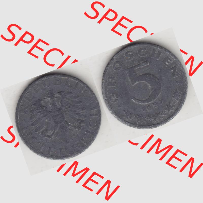 Münzen Österreich Umlaufmünze 1948-1994, 5 Groschen 1957, Münze aus Österreich mit Münzseiten Horizontal / Nebeneinander auf einen Bild für Mobile-Geräte... Sammlung