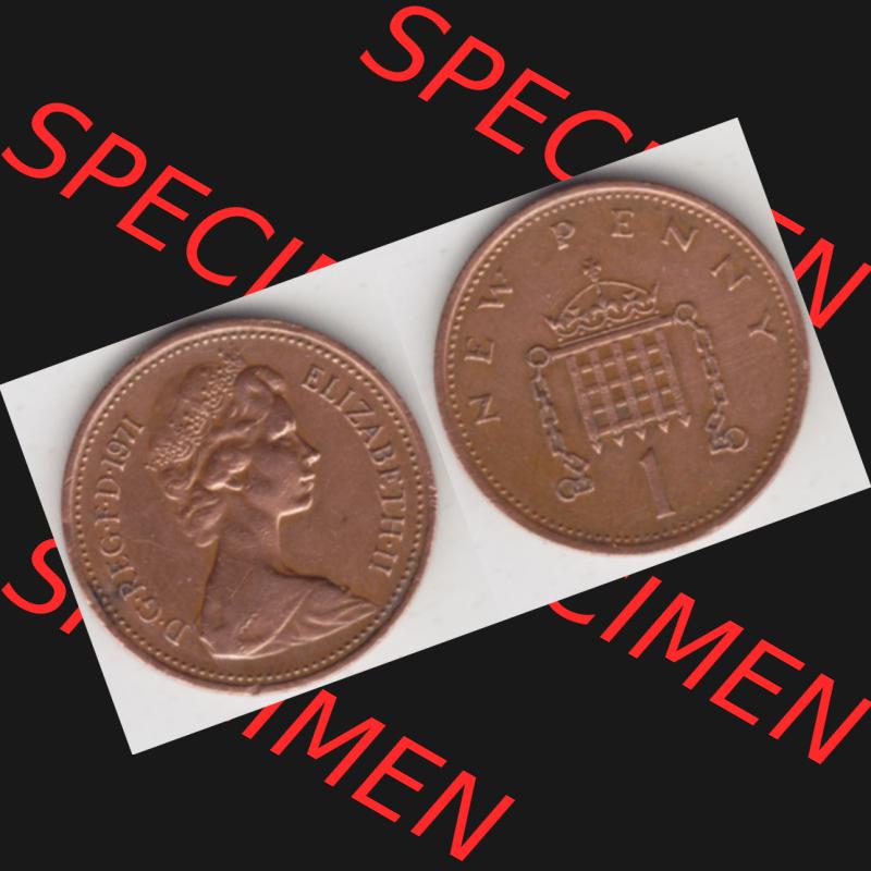 Münzen Großbritannien Umlaufmünze 1971-1981, 1 New Penny 1971. Vorderseite und Rückseite horizontal auf einen digitalen Bild der alten britischen Münze aus Großbritannien... Sammlung