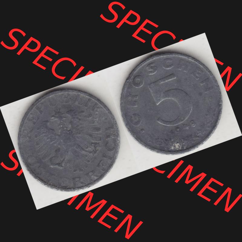 Münzen Österreich Umlaufmünze 1948-1994, 5 Groschen 1948, Münze aus Österreich mit Münzseiten Horizontal / Nebeneinander auf einen Bild für Mobile-Geräte... Sammlung