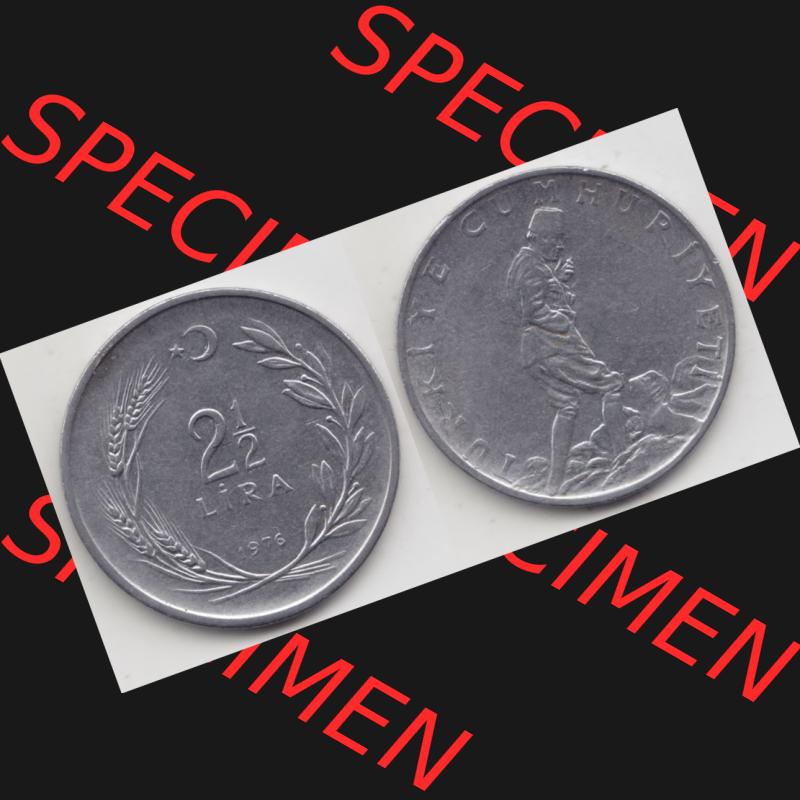 Münzen Türkei Umlaufmünze 1969-1980, 2,50 Lira - Lire 1976. Vorderseite und Rückseite der Münze der Türkei auf einen Digitalen Bild, als Bildmaterial... Sammlung