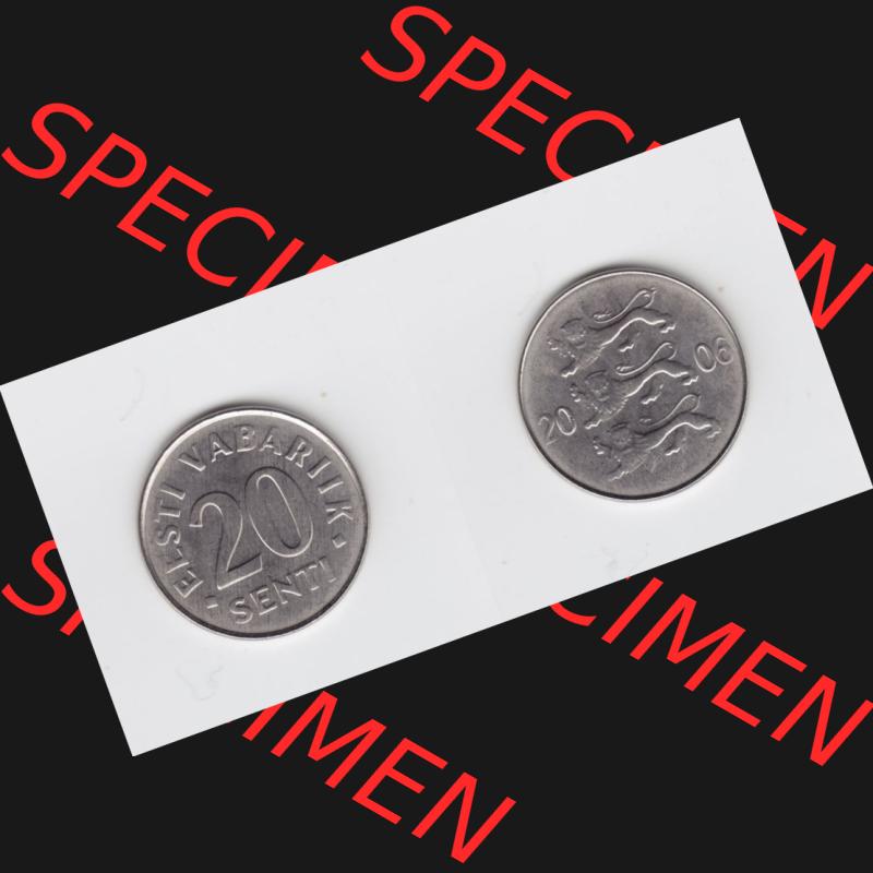 Münzen Estland Umlaufmünze 2006, 20 Senti. Vorderseite und Rückseite horizontal auf einen digitalen Bild der alten estländische Umlaufmünze aus Estland zum katalogisieren... Sammlung