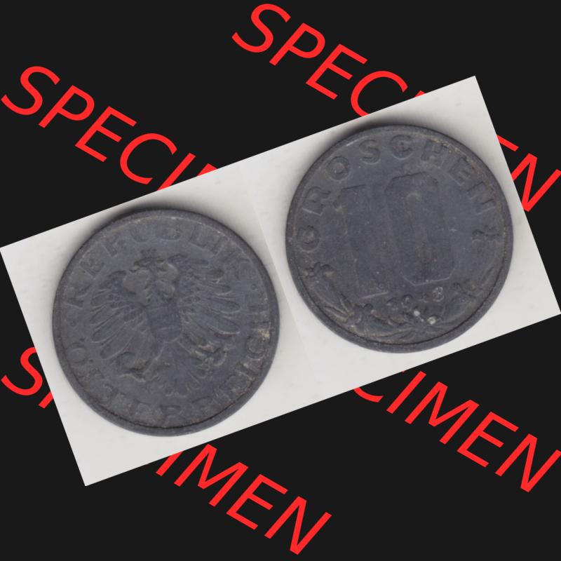 Münzen Österreich Umlaufmünze 1947-1949, 10 Groschen 1948 II., Münze aus Österreich mit Münzseiten Horizontal / Nebeneinander auf einen Bild für... Sammlung