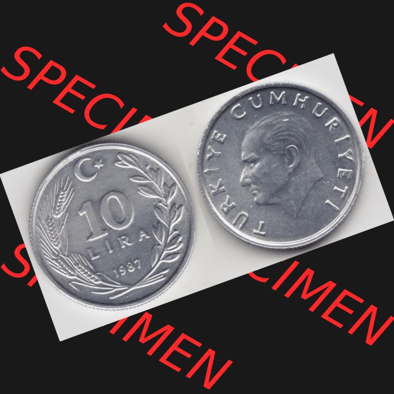 Münzen Türkei Umlaufmünze 1984-1989, 10 Lira - Lire 1987. Vorderseite und Rückseite der Münze der Türkei auf einen Digitalen Bild, als Bildmaterial für... Sammlung