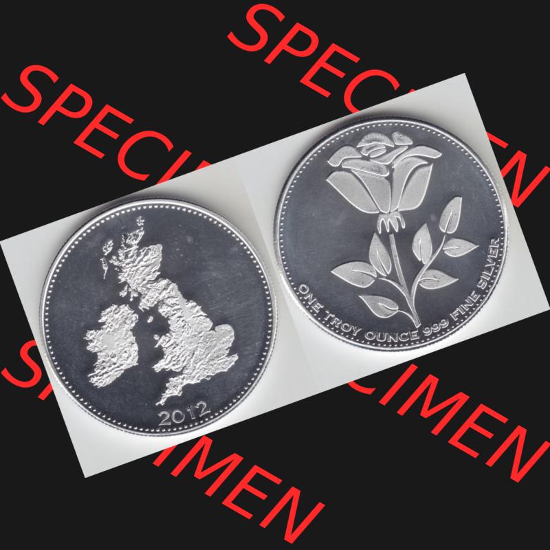 Münzen Großbritannien Silbermedaille 2012-2012, Silberunze Englische Rose. Vorderseite und Rückseite horizontal auf einen digitalen Bild der alten britischen Münze aus... Sammlung