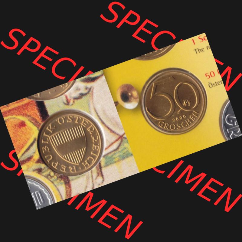 Münzen Österreich Umlaufmünze 1959-2001, 50 Groschen 2000, Münze aus Österreich mit Münzseiten Horizontal / Nebeneinander auf einen Bild für Mobile-Geräte... Sammlung