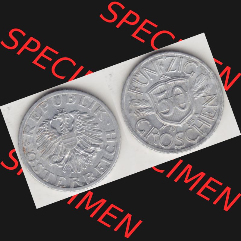 Münzen Österreich Umlaufmünze 1946-1955, 50 Groschen 1955, Münze aus Österreich mit Münzseiten Horizontal / Nebeneinander auf einen Bild für Mobile-Geräte... Sammlung