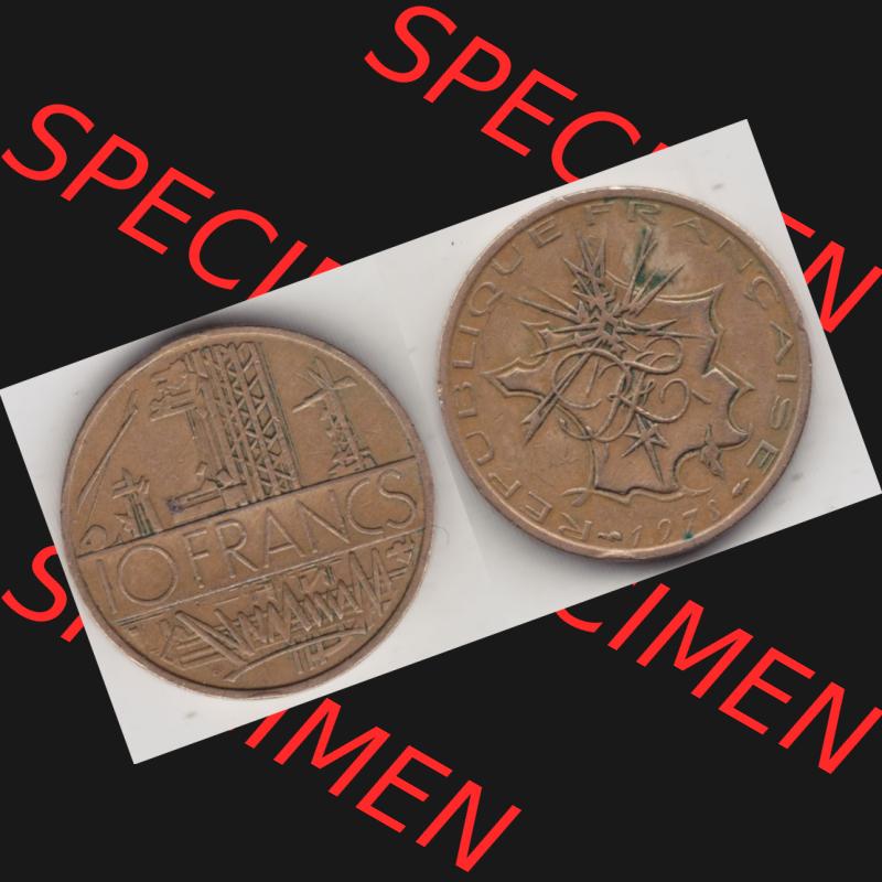 Münze Frankreich 1974-1987, 10 Franken-Francs 1978 III.. Vorderseite und Rückseite horizontal auf einen digitalen Bild der alten französischen Umlaufmünze aus Frankreich... Sammlung