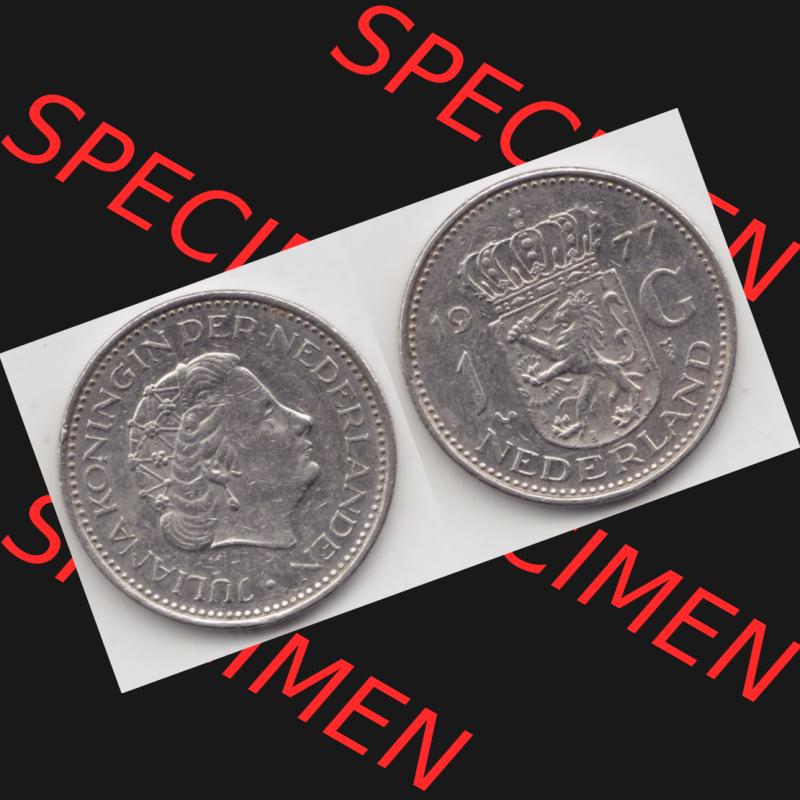 Münzen Niederlande Umlaufmünze 1967-1980, 1 Gulden 1977, Bild mit horizontaler Vollansicht als Bildmaterial Sammlung