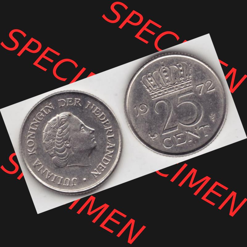 Münzen Niederlande Umlaufmünze 1950-1980, 25 Cent 1972, Bild mit horizontaler Vollansicht als Bildmaterial Sammlung