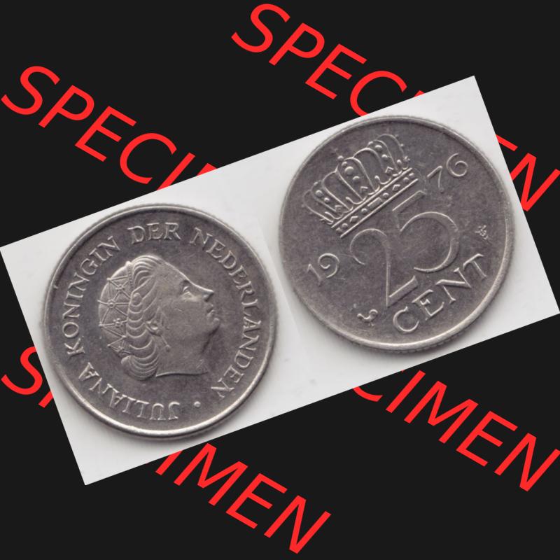 Münzen Niederlande Umlaufmünze 1950-1980, 25 Cent 1976, Bild mit horizontaler Vollansicht als Bildmaterial Sammlung