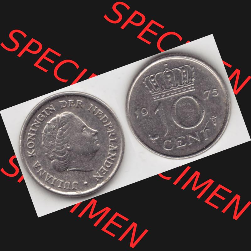 Münzen Niederlande Umlaufmünze 1950-1980, 10 Cent 1975, Bild mit horizontaler Vollansicht als Bildmaterial Sammlung