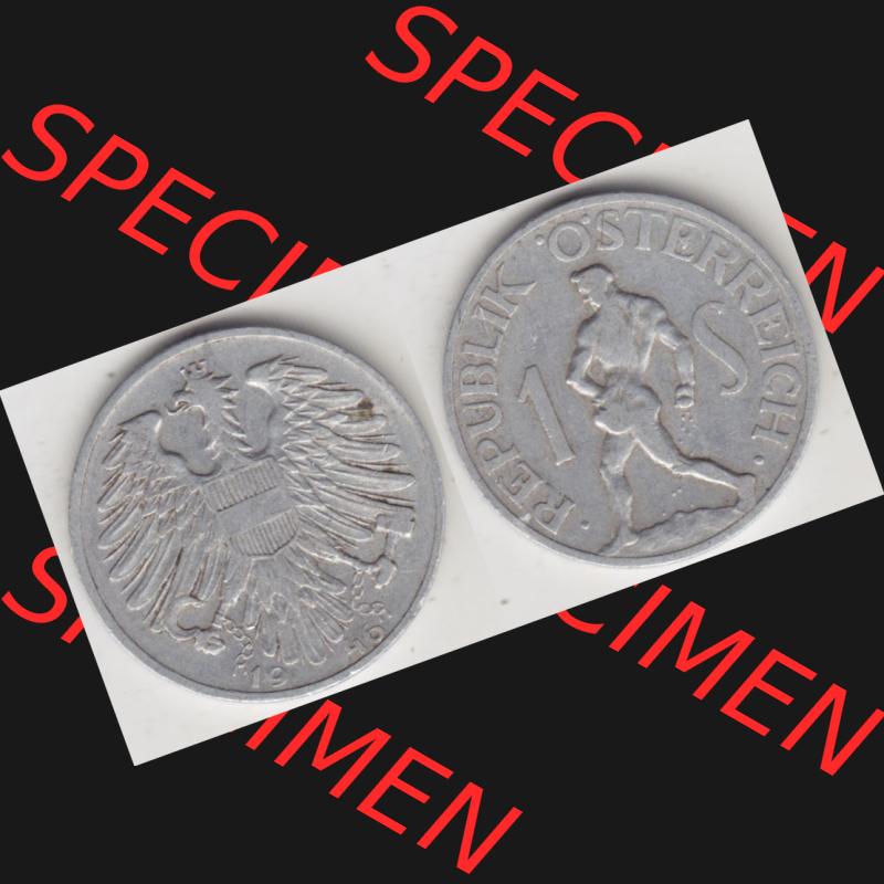 Münzen Österreich Umlaufmünze 1946-1957, 1 Schilling 1946 III., Münze aus Österreich mit Münzseiten Horizontal / Nebeneinander auf einen Bild für... Sammlung