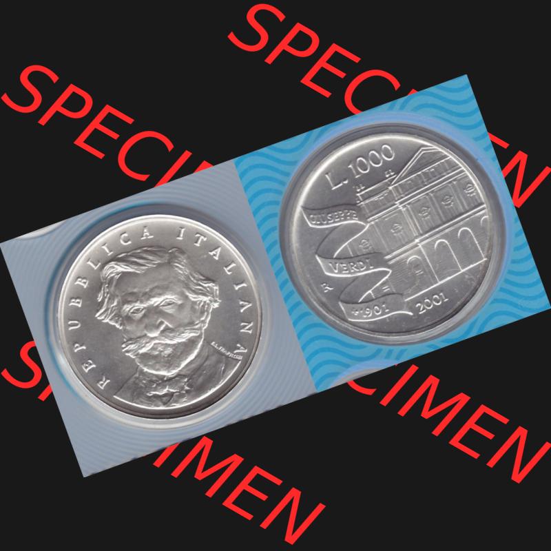 Münzen Italien Gedenkmünze 2001-2001, 1000 Lira-Lire Silbermünze. Vorderseite und Rückseite horizontal auf einen digitalen Bild der alten italienischen Münze aus Italien... Sammlung