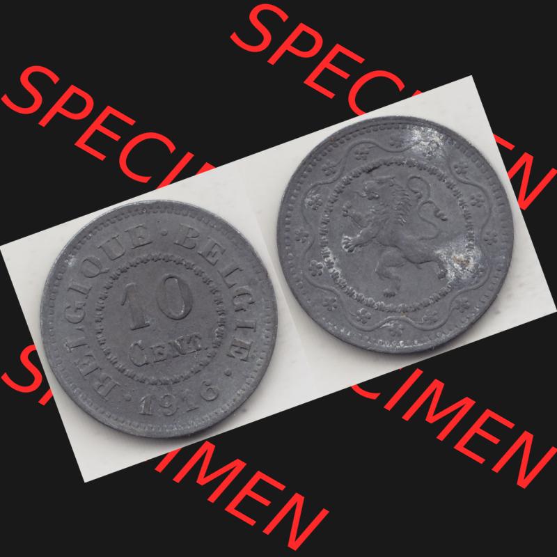 Münzen Belgien Umlaufmünze 1915-1917, 10 Centimes 1916 Belgique - Belgie. Vorderseite und Rückseite horizontal auf einen digitalen Bild der alten belgischen Francs Umlaufmünze... Sammlung