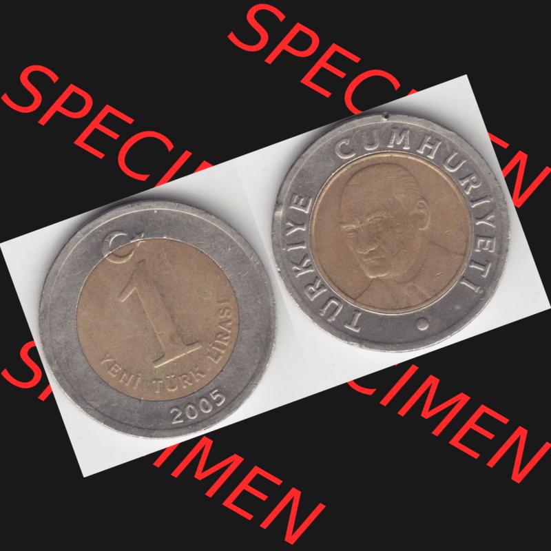 Münzen Türkei Umlaufmünze 2005-2008, 1 YENI Lira 2005. Vorderseite und Rückseite der Münze der Türkei auf einen Digitalen Bild, als Bildmaterial für... Sammlung