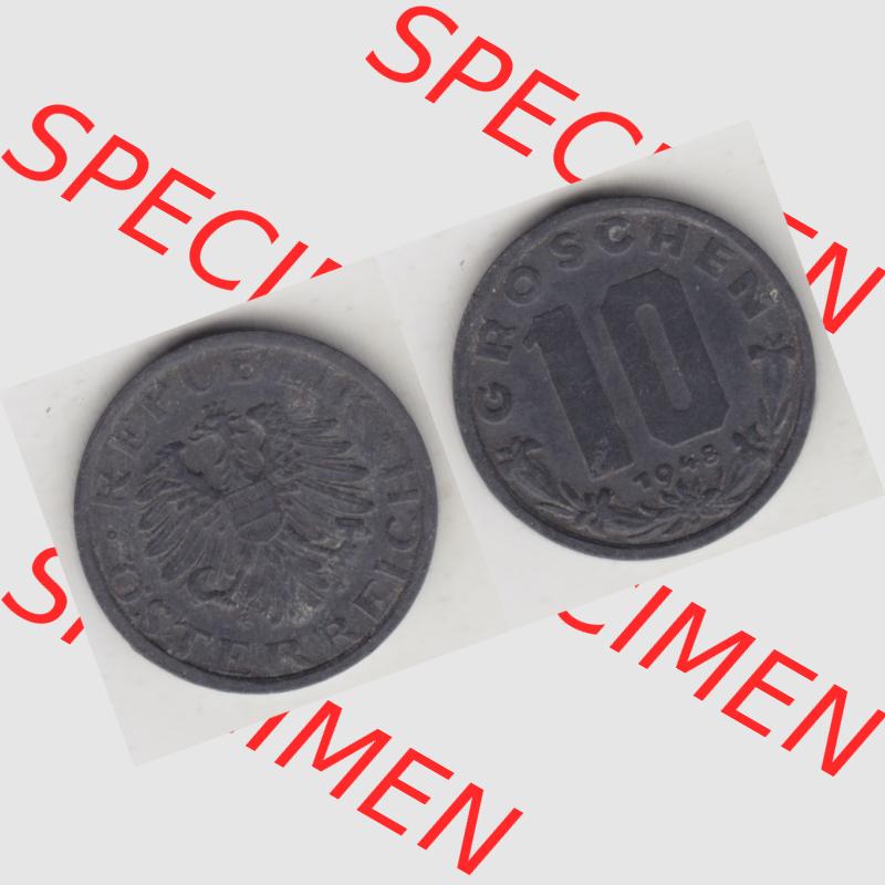 Münzen Österreich Umlaufmünze 1947-1949, 10 Groschen 1948 I., Münze aus Österreich mit Münzseiten Horizontal / Nebeneinander auf einen Bild für... Sammlung