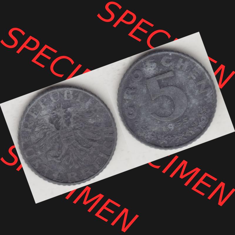 Münzen Österreich Umlaufmünze 1948-1994, 5 Groschen 1955, Münze aus Österreich mit Münzseiten Horizontal / Nebeneinander auf einen Bild für Mobile-Geräte... Sammlung