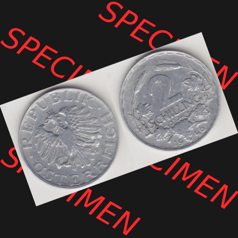 Münzen Österreich Umlaufmünze 1946-1952, 2 Schilling 1946, Münze aus Österreich mit Münzseiten Horizontal / Nebeneinander auf einen Bild für Mobile-Geräte... Sammlung