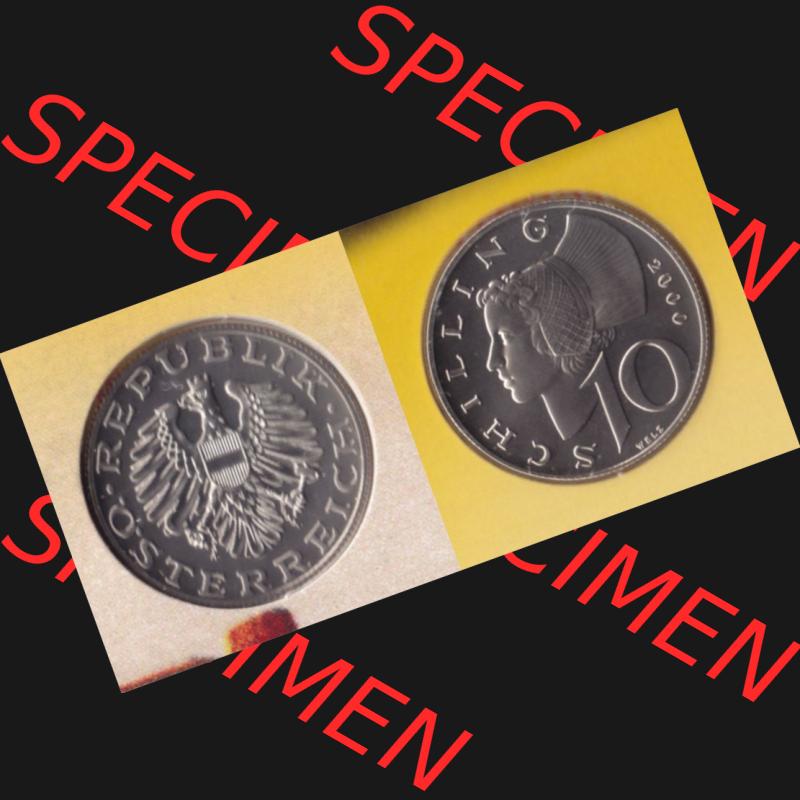 Münzen Österreich Umlaufmünze 1974-2001, 10 Schilling 2000, Münze aus Österreich mit Münzseiten Horizontal / Nebeneinander auf einen Bild für Mobile-Geräte... Sammlung