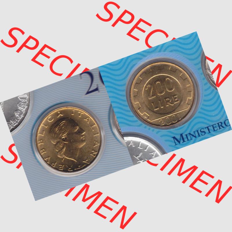 Münzen Italien Umlaufmünze 1977-2001, 200 Lire, Zahnrad 2001, Bild mit Vollansicht zum Download Sammlung