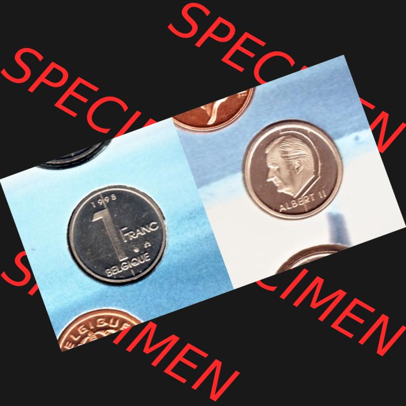 Münzen Belgien Umlaufmünze 1998, 1 Franc. Vorderseite und Rückseite horizontal auf einen digitalen Bild der alten belgischen Francs Umlaufmünze aus Belgien vor Einführung... Sammlung