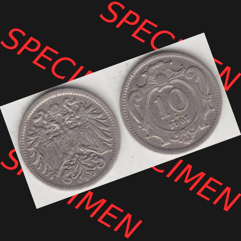 Münzen Österreich Umlaufmünze 1892-1911, 10 Heller 1907, Münze aus Österreich mit Münzseiten Horizontal / Nebeneinander auf einen Bild für Mobile-Geräte... Sammlung