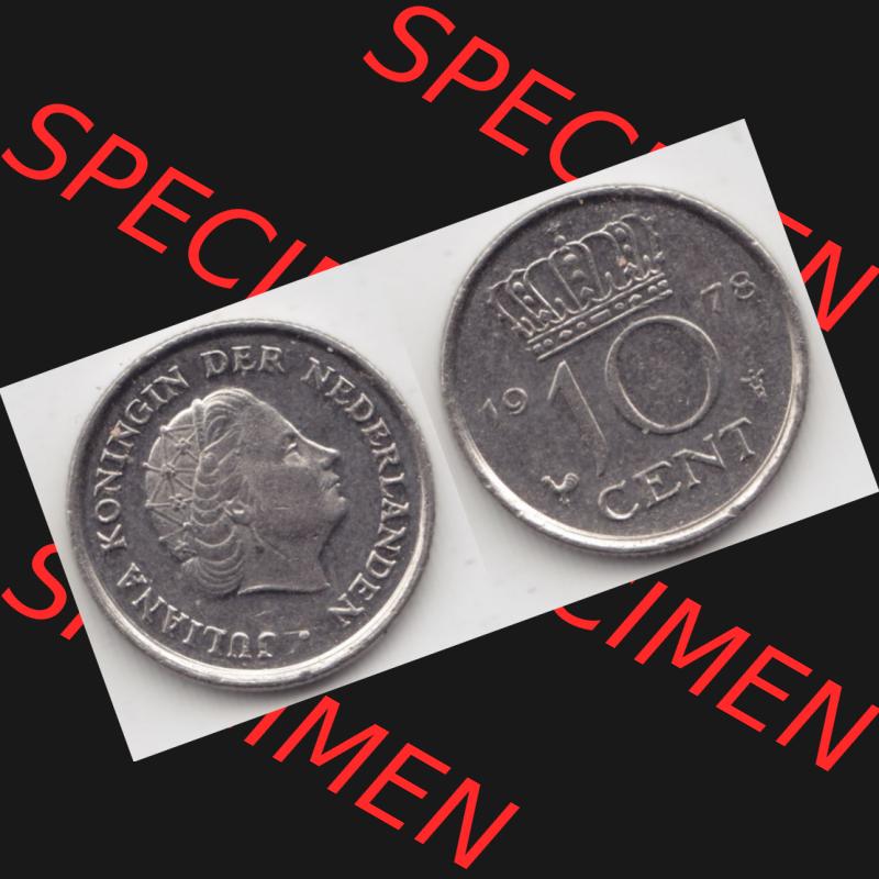 Münzen Niederlande Umlaufmünze 1950-1980, 10 Cent 1978, Bild mit horizontaler Vollansicht als Bildmaterial Sammlung