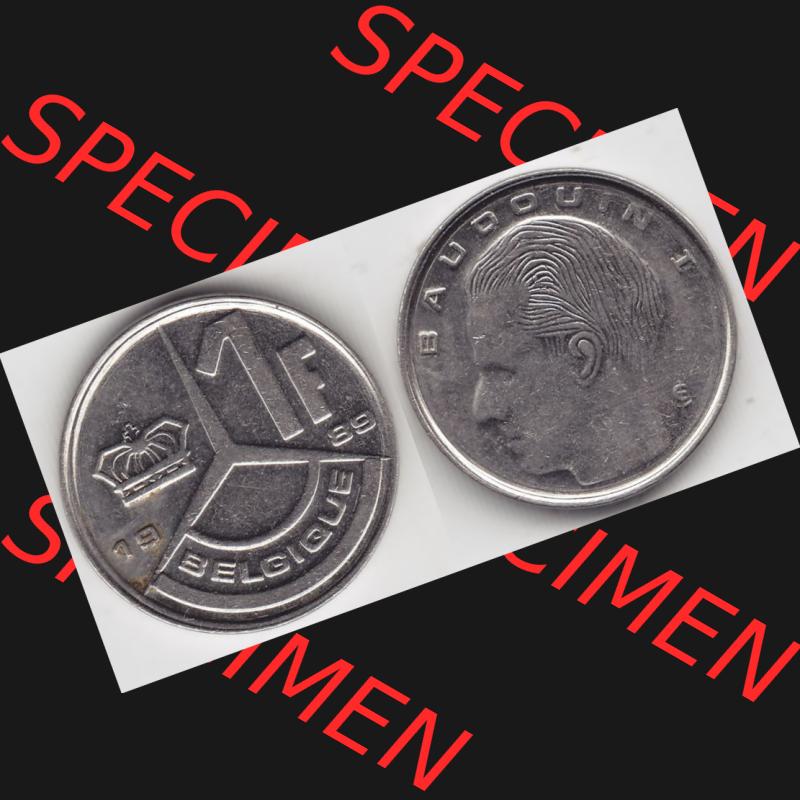 Münzen Belgien Umlaufmünze 1989-1993, 1 Franc 1989 Belgique. Vorderseite und Rückseite horizontal auf einen digitalen Bild der alten belgischen Francs Umlaufmünze aus Belgien... Sammlung