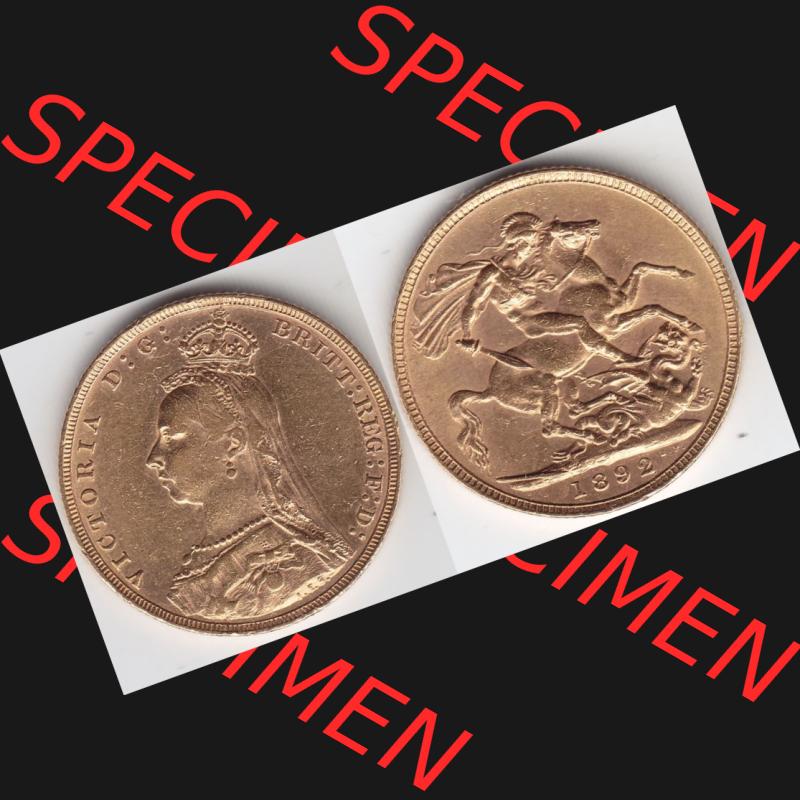Münzen Großbritannien Goldmünze 1887-1892, 1 Pfund Sovereign 1892. Vorderseite und Rückseite horizontal auf einen digitalen Bild der alten britischen Goldmünze Sovereign... Sammlung