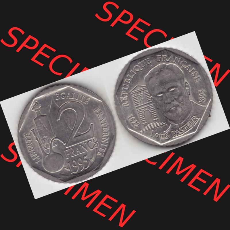 Münze Frankreich 1995-1995, 2 France Louis Rasteur. Vorderseite und Rückseite horizontal auf einen digitalen Bild der alten französischen Umlaufmünze aus Frankreich in... Sammlung